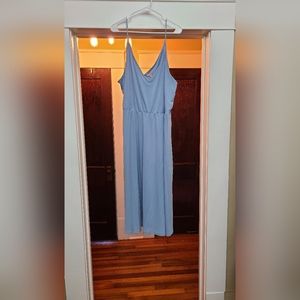 H&M slate blue dress with a deep V neckline and back